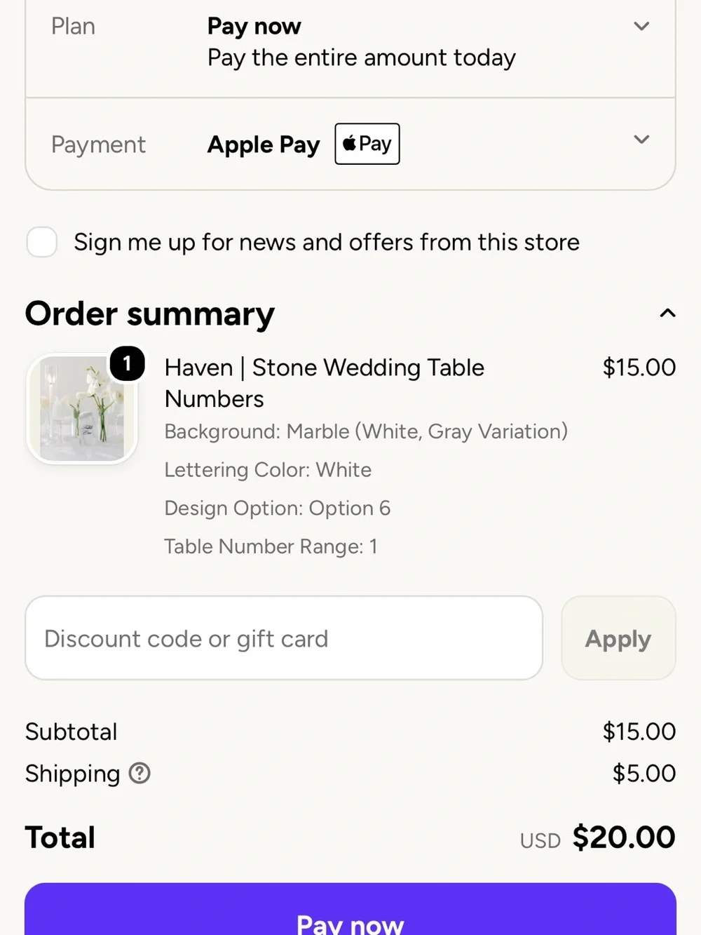 Elegant White Stone Table Number Sign - Table number 1-9 (missing num 2)